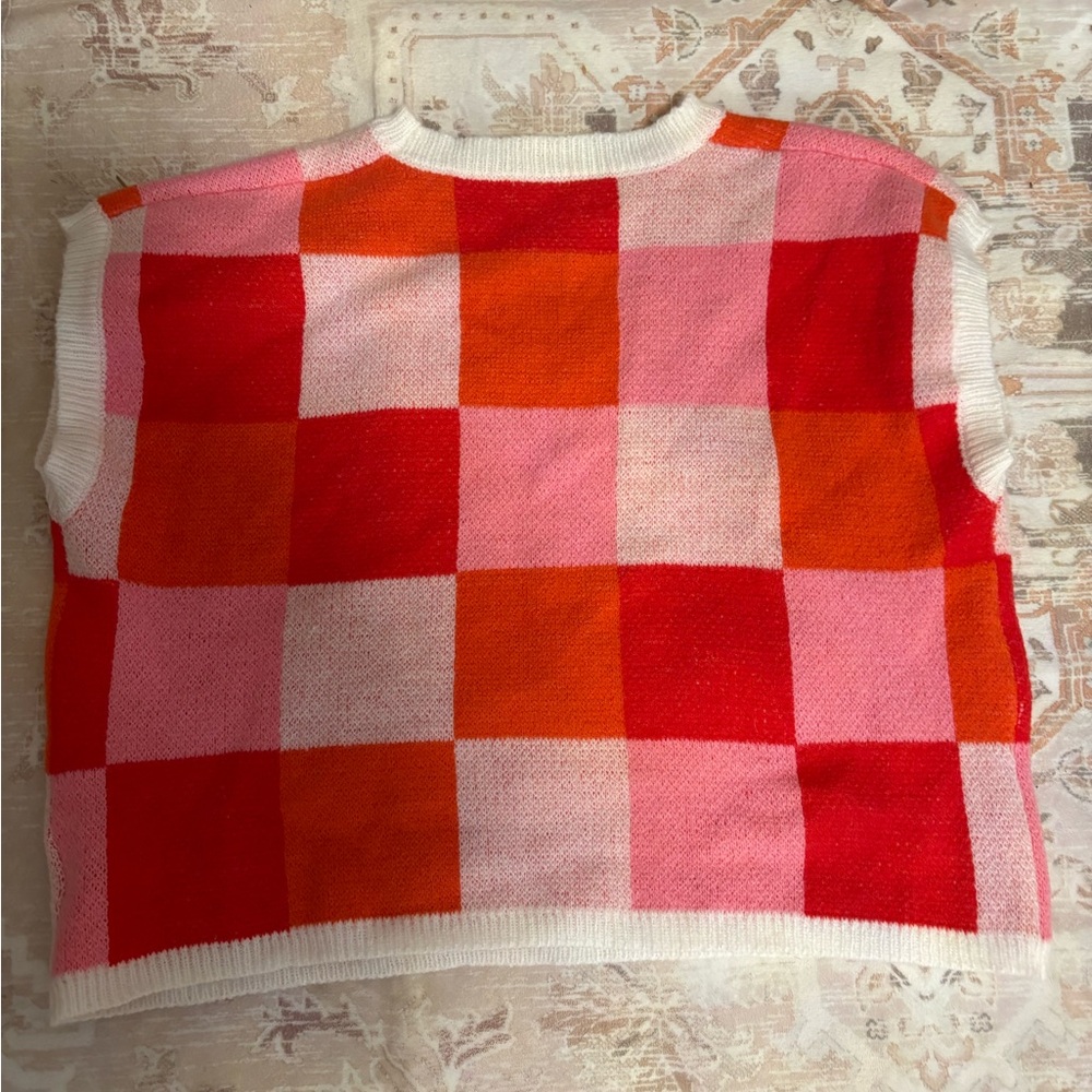 Colorful Checkered Knit Vest